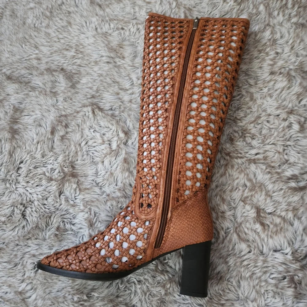Free People Woodstock Woven Boots‎ In Cinnamon Clay Brown Women's Size 7.5